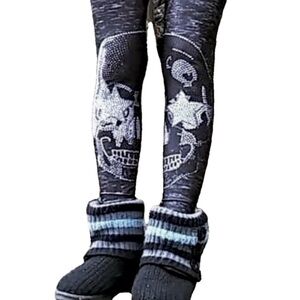 Terez Starry Eyed Skull Leggings Black Heathered Gothic Punk Rock XL (Fits XS/S)